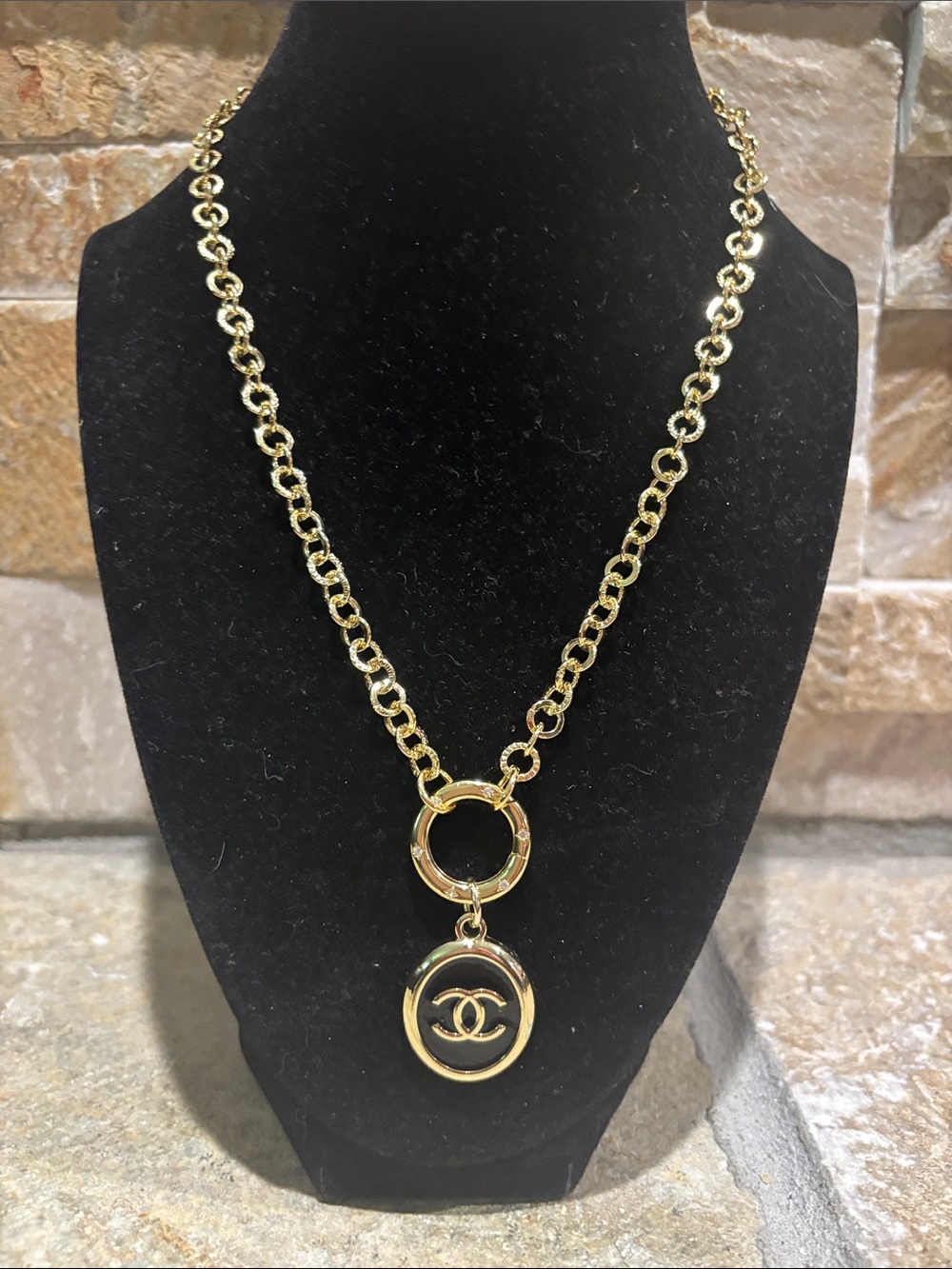 Gold-tone CC Pendant Link Chain Necklace